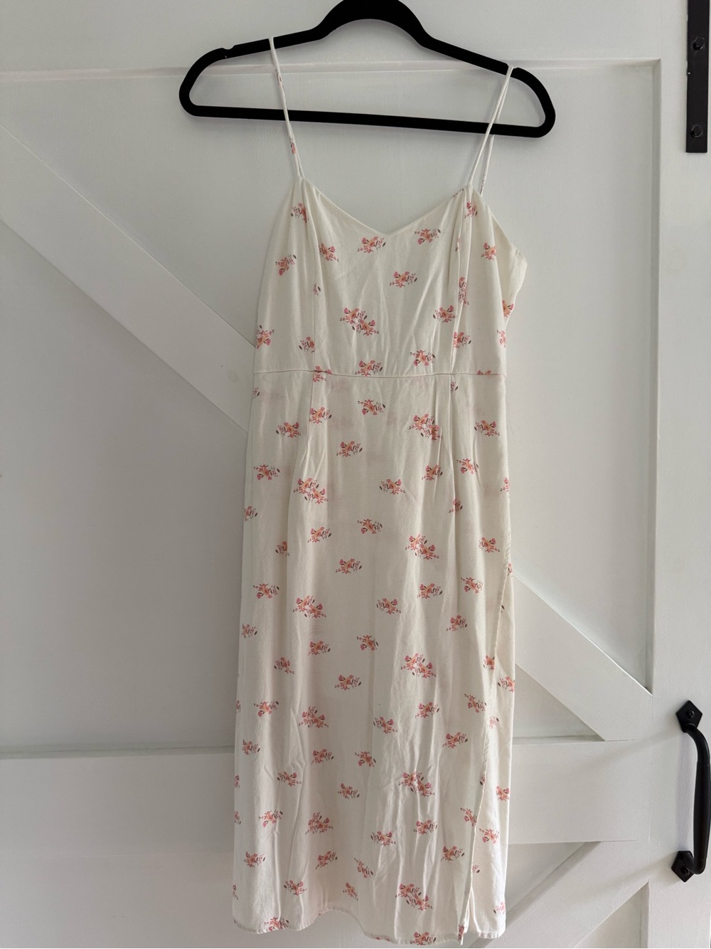 Blue Rain Cream Midi Dress with Pink Floral Print